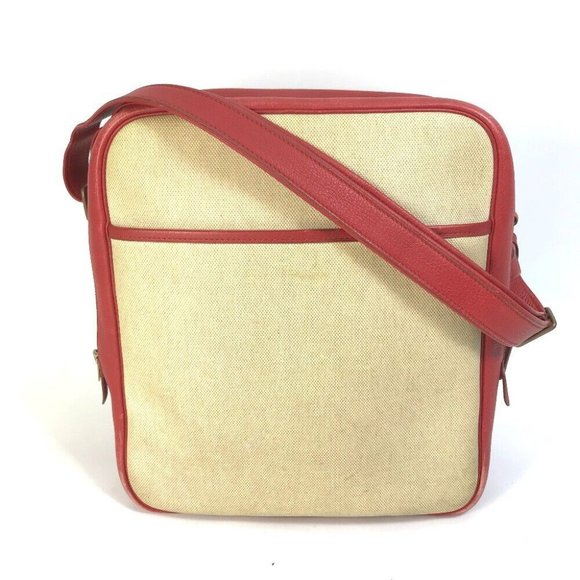 Auth HERMES victoria square bag shawl Shoulder Bag Toile H / Leather Beige/Red